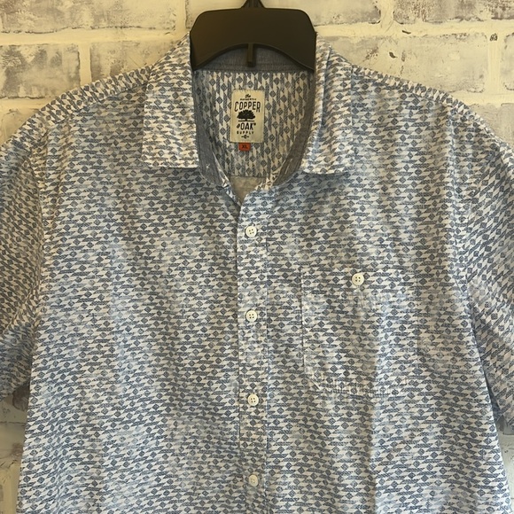 Copper & Oak Button Up Shirt Mens XL Blue/White Short Sleeve Collared Cotton - Picture 3 of 8